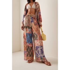 Zimmermann Devi Patchwork Printed Wide-Leg Silk Pants Multicolor Size 2 NWT